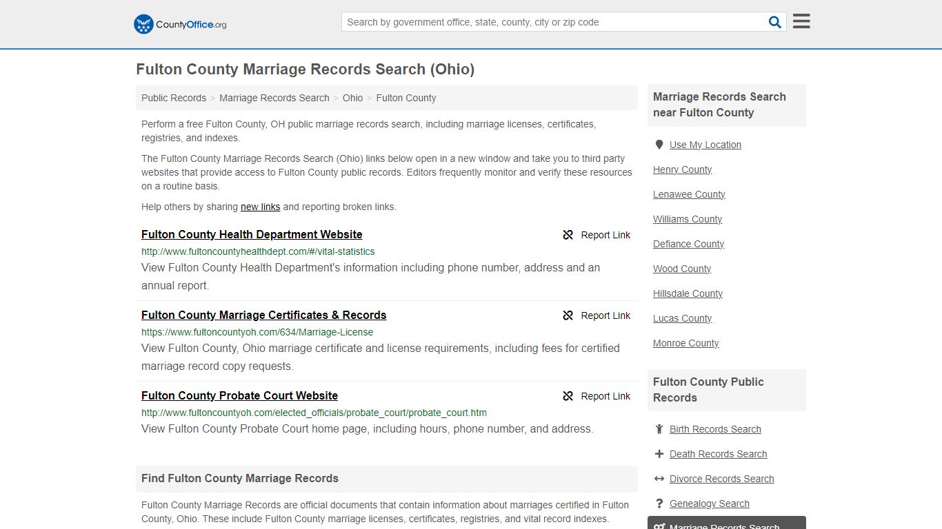 Marriage Records Search - Fulton County, OH (Marriage Licenses ...